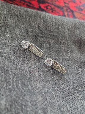 Silver-Tone Crystal Drop Earrings. KAZAKH traditional Earrings.